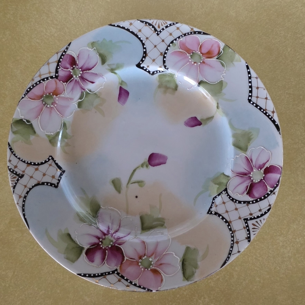 Vintage Japan 7" Plate Hand Painted Blossoms Pastels & Moriage Beautiful - Picture 4 of 9